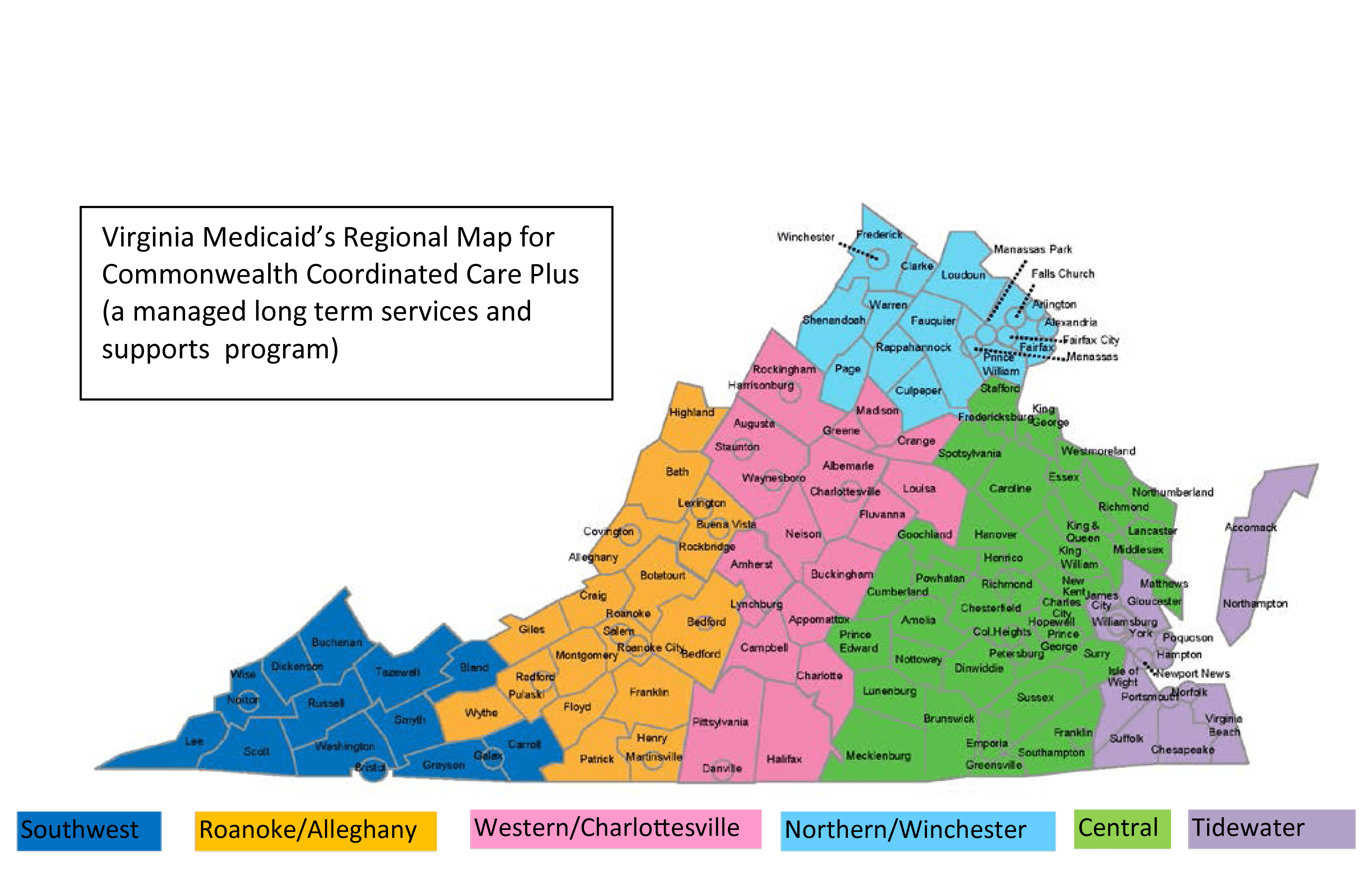 Virginia Medicaid's Regional Map for CCC+