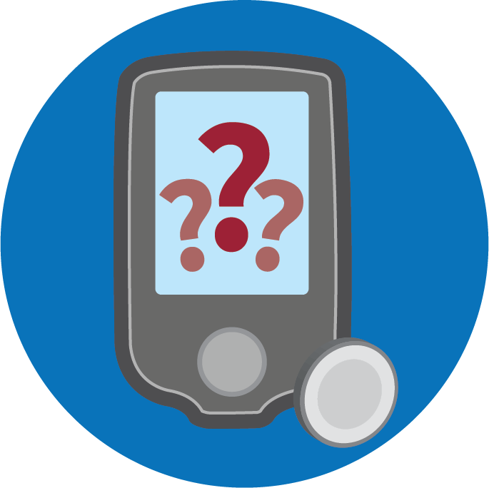 How do CGMs work icon CGM with question marks on the screen