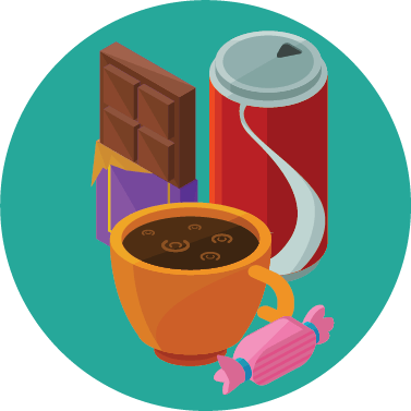Icon of chocolate, cola, and coffee