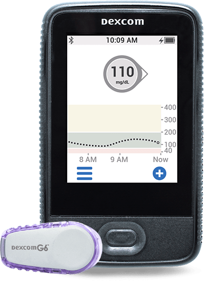 A Dexcom G6 sensor and receiver