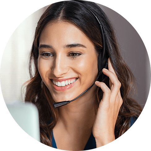 Phone Rep with Hand on Headset Phone Rep with Hand on Headset