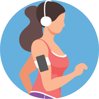 Stay Active Icon of a woman walking with headphones on