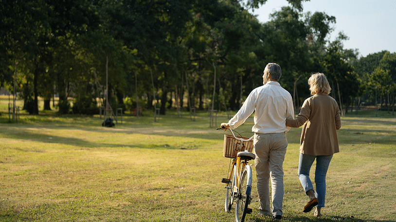 Senior couple exercising outside