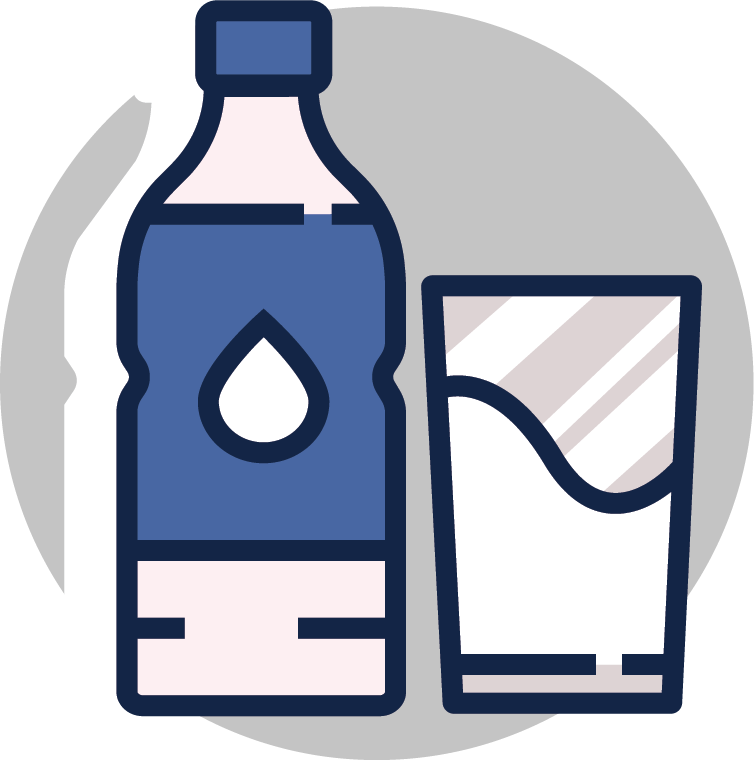 water water bottle and glass