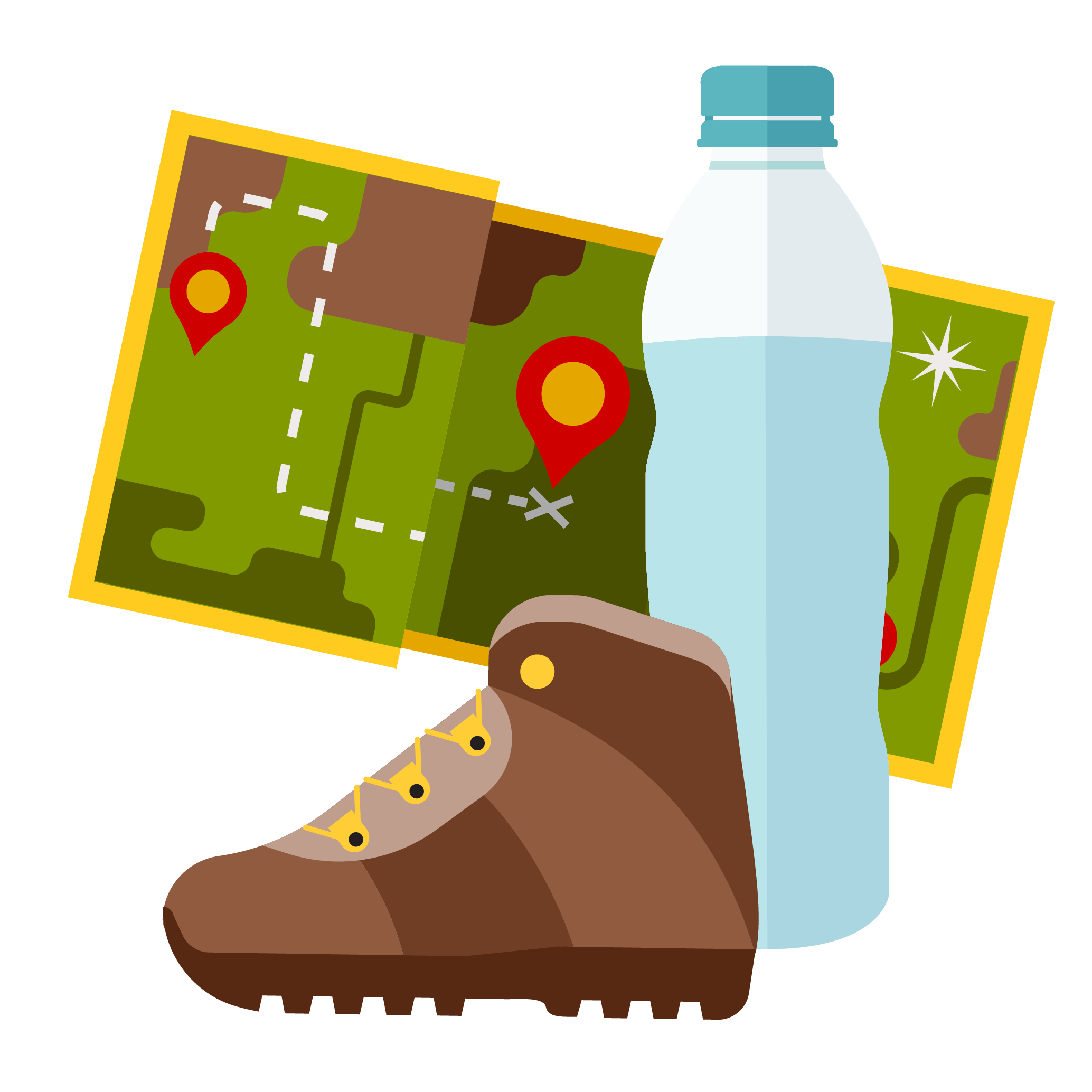 hiking-supplies hiking supplies, boot, map and water