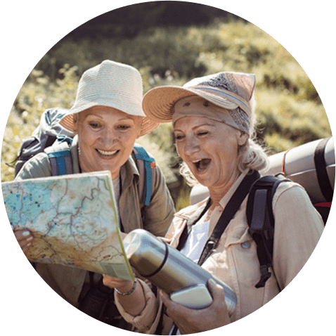 senior women hiking together